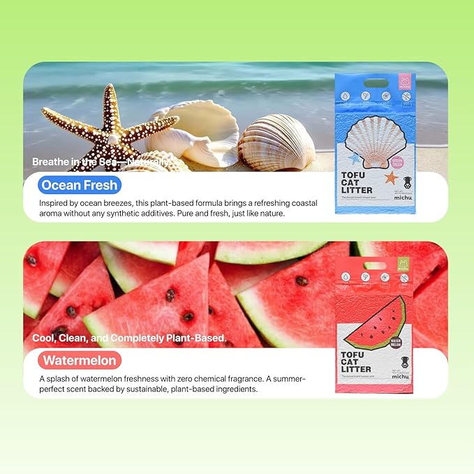 Tofu Cat Litter Natural Clumping Tofu Cat Litter, Fast Clumping and Easily Scoop-able 5.5lb/88oz 5 Scents - Original + Ocean Fresh, 2 Pack