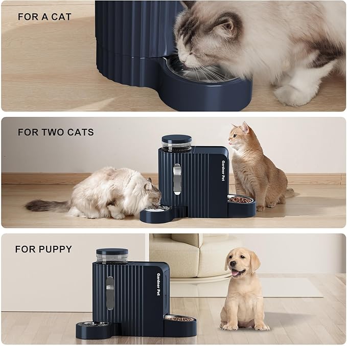 Gardner Pet Automatic Gravity Cat Food Feeder and Water Dispenser Stainless Steel Two-in-One Set Large Capacity Dispenser for Pets Dogs, Puppies, Kittens