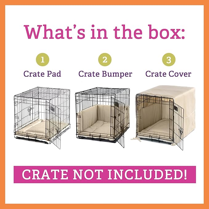 Pet Dreams 3-Piece Set Includes Dog Crate Cover, Dog Mat & Bumper Pad- Washable Kennel Bedding fits iCrate Cages 24, 30, 36, 42 Inch (Grey, Small, 24")