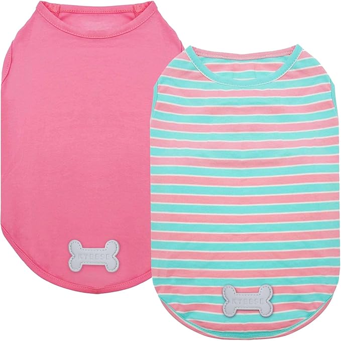 KYEESE 2Pack Dog Shirts Small Tee Soft for Small Dogs Striped T Shirt Lightweight Sleeveless Vest Cotton Tank Top Clothes, Large,Pink+Striped