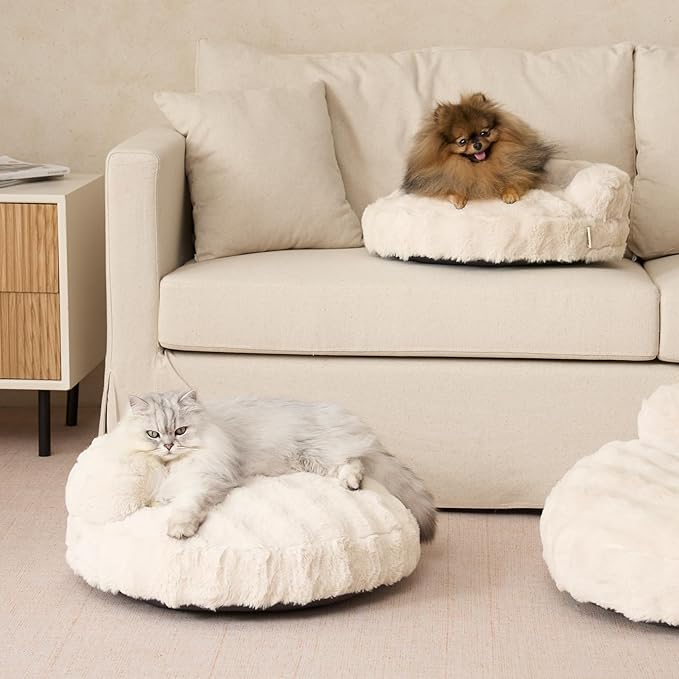 EHEYCIGA Large Dog Bed Sofa – Fluffy Faux Rabbit Fur Pet Couch for Medium and Large Dogs, Washable Removable Cover, Waterproof and Non-Slip, 36 Inch, Cream