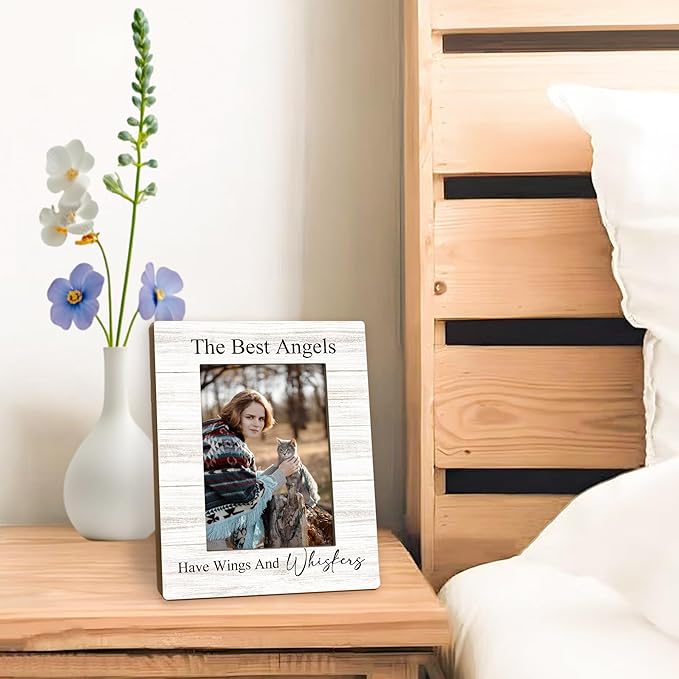 Cat Memorial Picture Frames - Cats Photo Frame, Memorial Sympathy Gifts for Loss of Pet Cat, The Best Angels Have Wings and Whiskers Picture Photo Frames for Home Bedroom Decor, 5x7