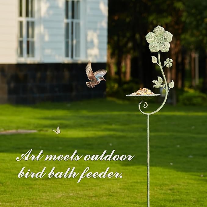 59" H Metal Bird Feeder with Stake,Vintage Freestanding Bird Feeder Tray,Bird Baths for Outdoors,Yard Lawn Decorative Garden Stakes ﻿