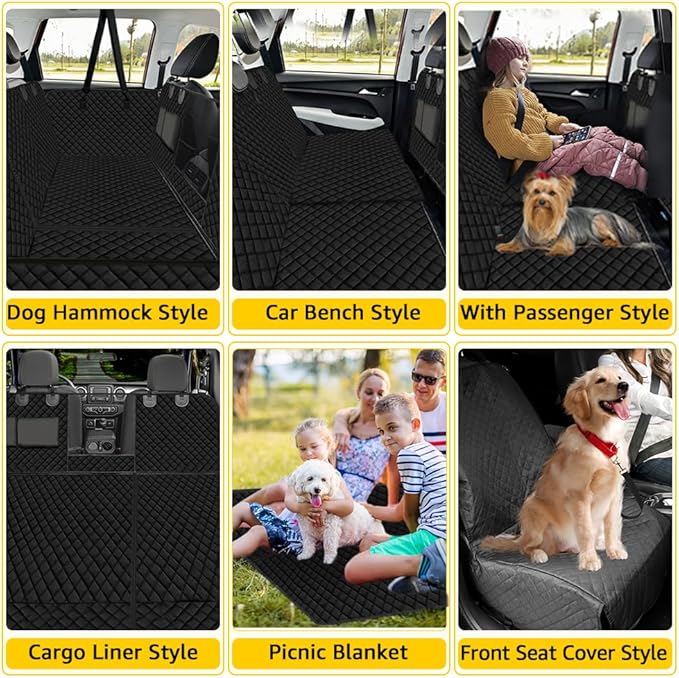 Vailge 6 in 1 Car Seat Cover for Back Seat, 60/40 Split, 100% Waterproof with Mesh Window, Scratch Prevent Anti-slip Dog Hammock, Standard