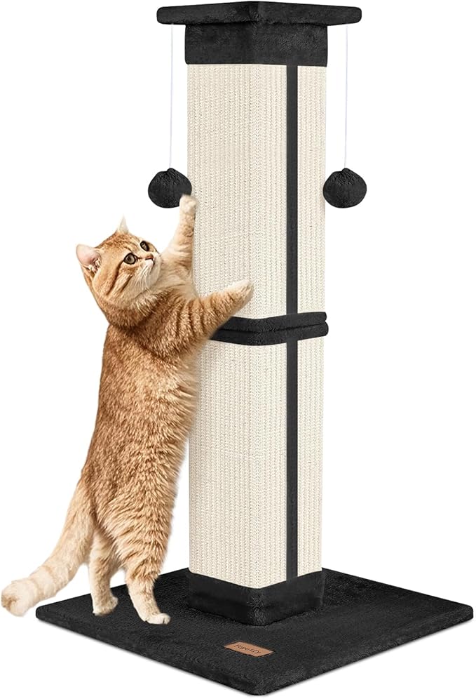Cat Scratching Post 33 inch for Indoor Cats, High Cat Scratch Post Black, Cat Tree for Full-Body Stretching, Protect Your Furniture