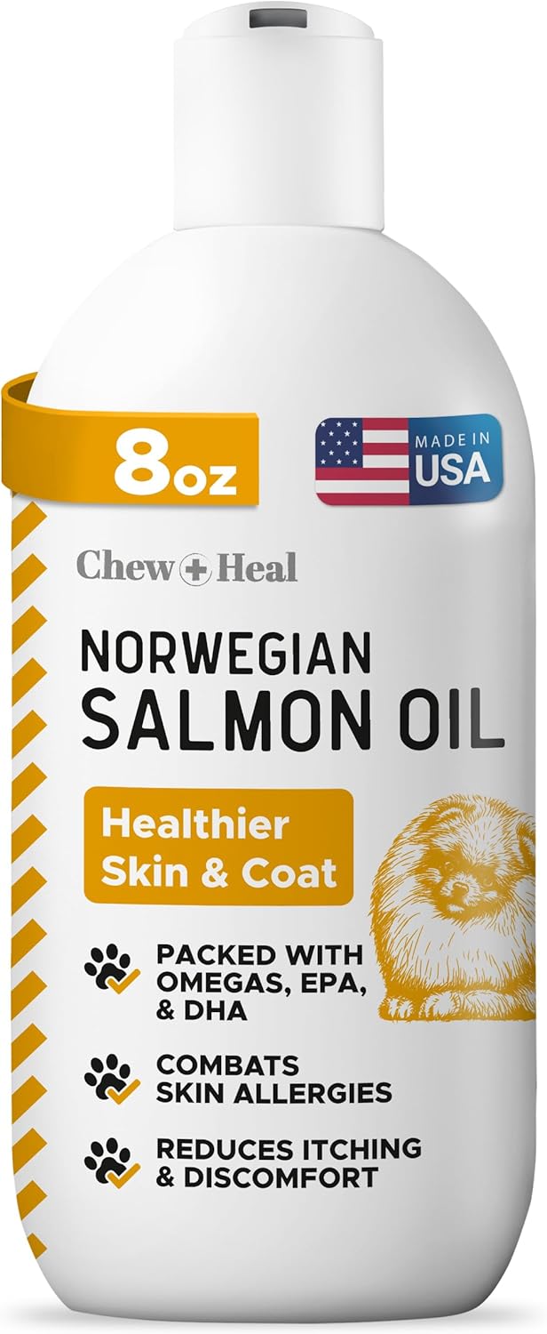 Salmon Oil for Dogs - Premium Fish Oil for Skin and Coat Health - Omega 3 Supplement - Supports Itchy Skin - 8 oz Liquid - Norwegian Dog Salmon Oil - Essential Dog Supplement