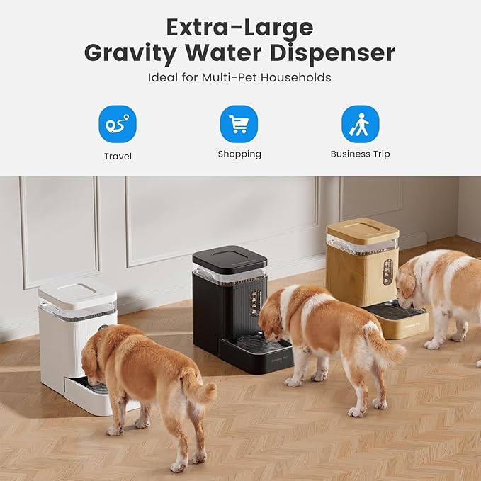 Gardner Pet Automatic Dog Water Dispenser Gravity Waterer with Stainless Steel Bowl Water Dispenser 6.5L Large Capacity Water Feeder with Filters for Dogs Cats Pets, BPA-Free Noise-Free (Brown, 6.5L)