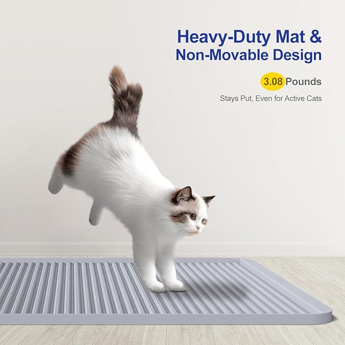 Silicone Cat Litter Mat for Litter Box - Large 31" x 23" Waterproof Litter Trapping, Non-Slip, Durable, Easy Clean Scatter Control & Washable Kitty Floor Mat