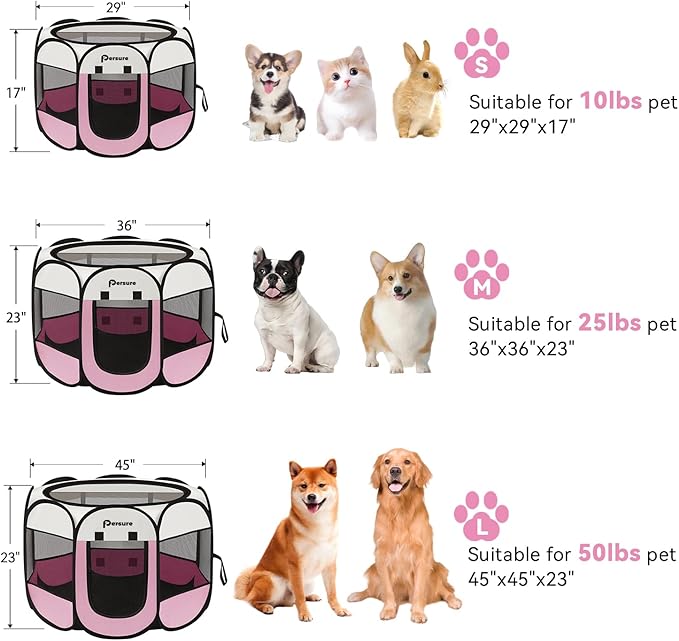 Dog Cat Playpen Indoor Outdoor for Puppy Pet Dogs Cat Travel and Recovery After Surgery, Dogs Enclosure Tent Crates Cage Indoor/Outdoor, Portable Pop Up Dog Kennel with Carrying Case(Pink, Medium)