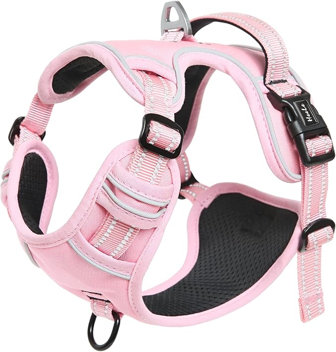 HEELE Dog Harness, No Pull Adjustable Padded Reflective Harness for Small Medium Large Dogs with Handle for Walking Training, Pink, XL