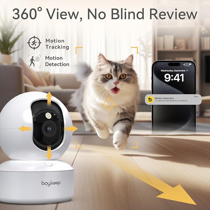 BoyKeep Indoor Camera - 2K Pet Camera, 5G/2.4GHz WiFi Cam for Baby Monitor with Phone App, 360° Pan & Tilt, 2-Way Audio, Color Night Vision, New for 2025 with 12s Free Cloud Storage