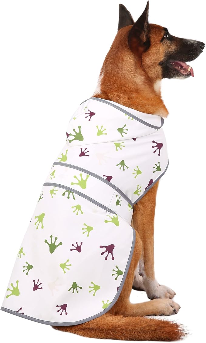 Dog Raincoat for Medium Dogs Waterproof Hooded Rain Jacket with Reflective Strips Leash Hole & Poncho Adjustable Fit (FrogPaw,L)