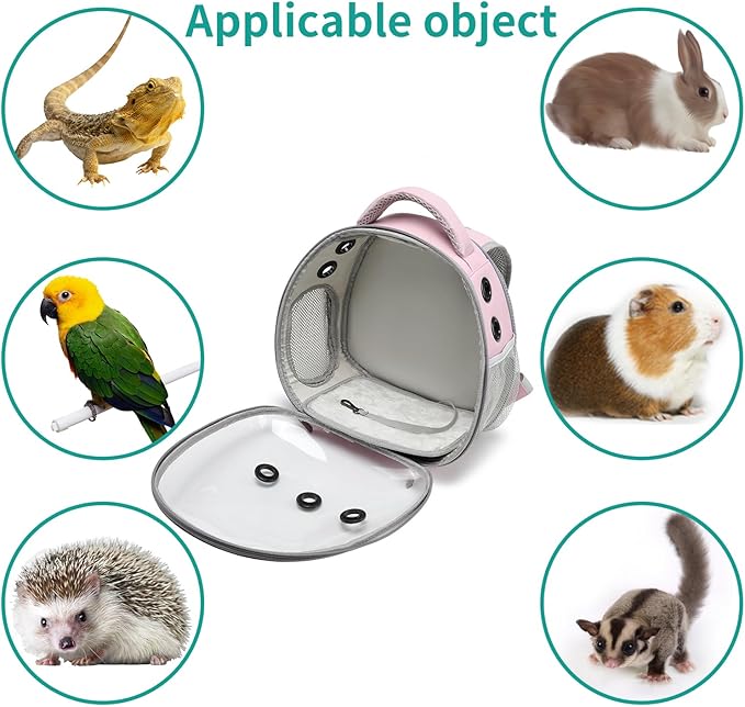 Portable Travel pet Backpack Carrier Hamster Bag Guinea Pig Bird Small Dog cat Turtle Carrier Rabbit Cage Squirrel Bearded Dragon Breathable Hangbag (Pink)