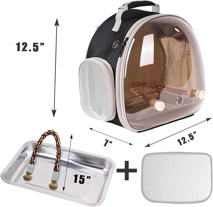 Bird Carrier Cage, Bird Travel Backpack Carrier with Metal Tray and Standing Perch, Tint Polarized Blue Space Capsule Astronaut Bubble Hard Window