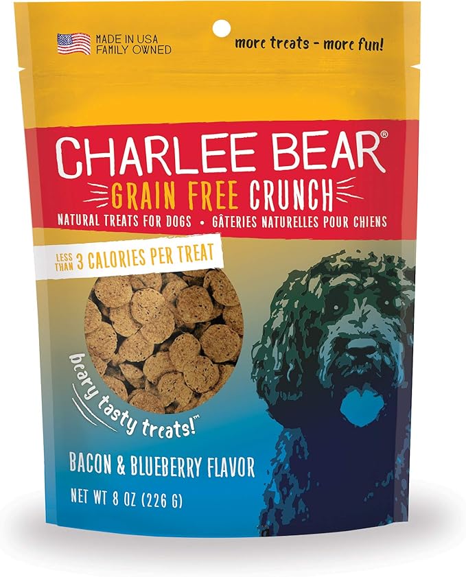 Charlee Bear Grain Free Crunch Dog Treats, Bacon & Blueberry Flavor, 8 oz (Pack of 2)