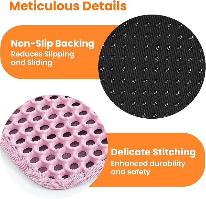 Cat Litter Mat, 24x18 Inches Large Double Layer Honeycomb Cat Litter Trapping Mat, Non Slip Waterproof Urine Proof Cat Litter Box Mat for Floor, Kitty Litter Rug, Cat Supplies, Pink
