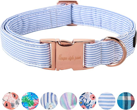Unique Style Paws Blue Stripe Dog Collar Metal Buckle Gift Cute Collar for Small, Medium, Large Dogs