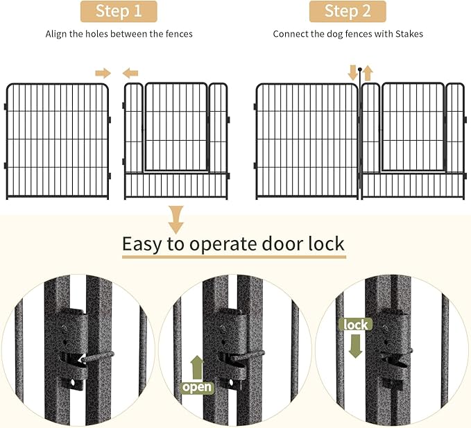 Dog Playpen,32/40/45 Inch Height in Heavy Duty, Folding Indoor Outdoor Anti-Rust Dog Exercise Fence, Portable Pet Playpen with Door for Large Medium Small Dogs and Pet (8 Panels, 45 Inch) Silver