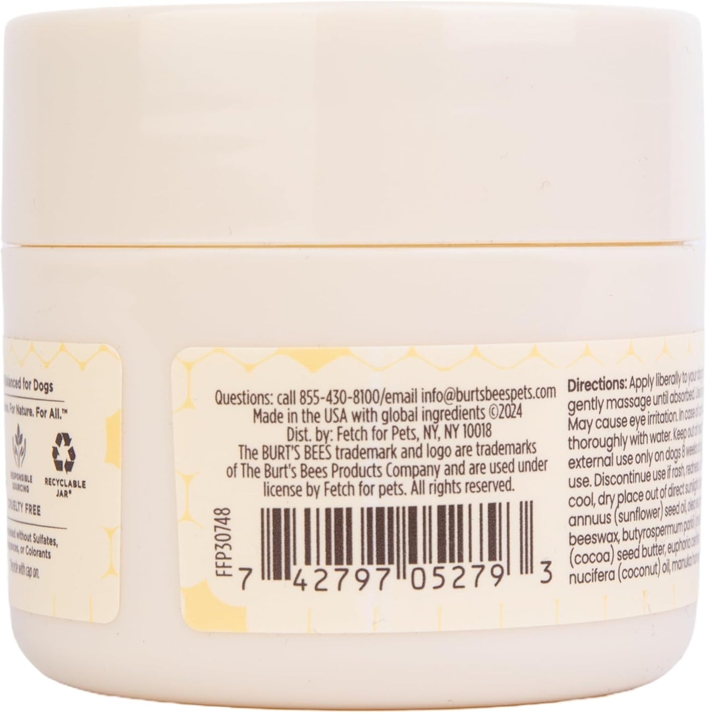 BURT'S BEES FOR PETS Paw Balm for Dogs with Manuka Honey and Coconut Oil, Soothes Dry Dog Paws, Naturally Derived Ingredients, 1.76 Oz