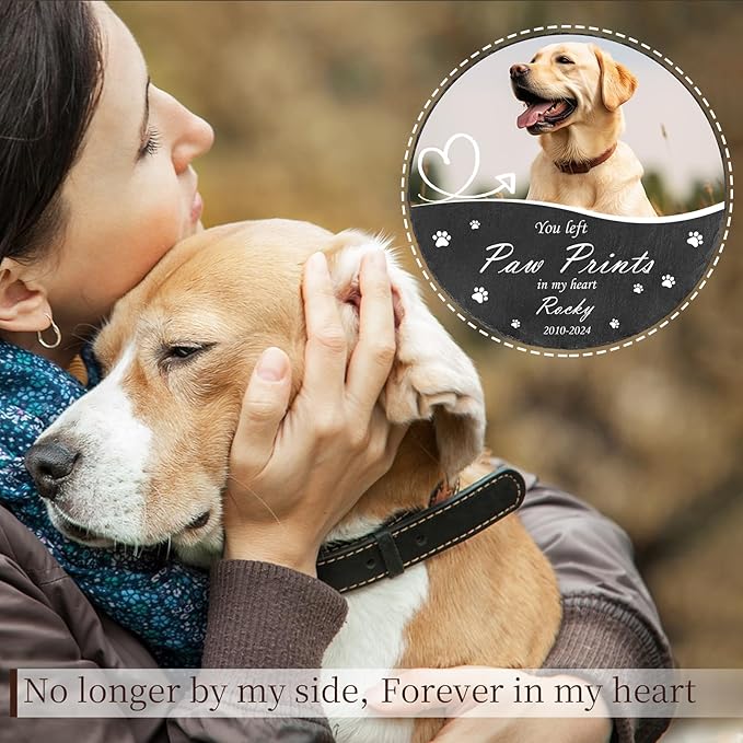 Ships Next Day Personalized Pet Memorial Stone for Loss of Dog Cat, Custom Photo Name Memory Headstone Garden Grave Marker Bereavement Sympathy Gift