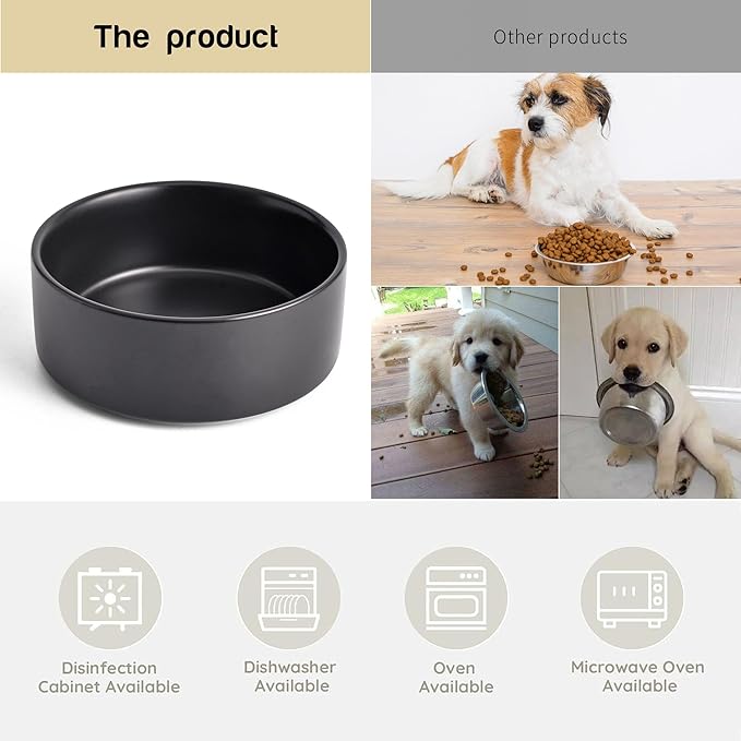 Black Ceramic Dog & Cat Bowl Set – 13.5 OZ with Wooden Stand, Non-Slip, Elevated Design for Small Dogs & Cats – 2 Bowls (Food & Water, Ceramic Pet Bowls, Modern Dog Bowls)