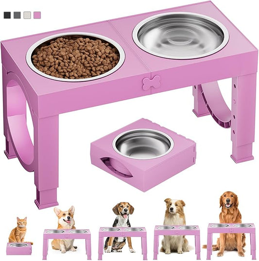 Elevated Dog Bowls Large Breed XIAZ Raised Dogs Bowl Stand Large/Medium Sized Dog 1L Food Water Bowl Stands 5 Heights Adjustable 9/11/12/15in Pink Pet Feeder Dish Station