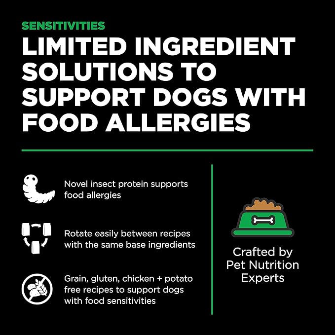 Go! Solutions Sensitivities Limited Ingredients, Grain-Free Dry Dog Food, Insect Recipe for Sensitive Stomach, 3.5 lb Bag