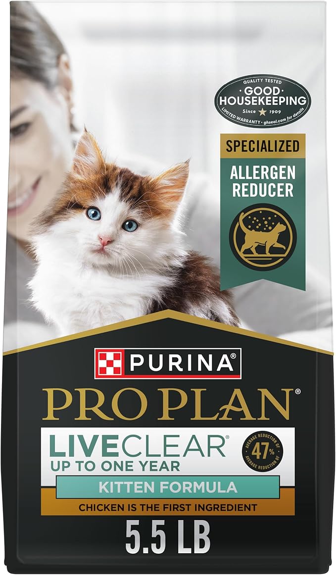 Purina Pro Plan LiveClear Dry cat Food for Kittens Cat Allergen Reducer Chicken and Rice Formula - 5.5 lb. Bag