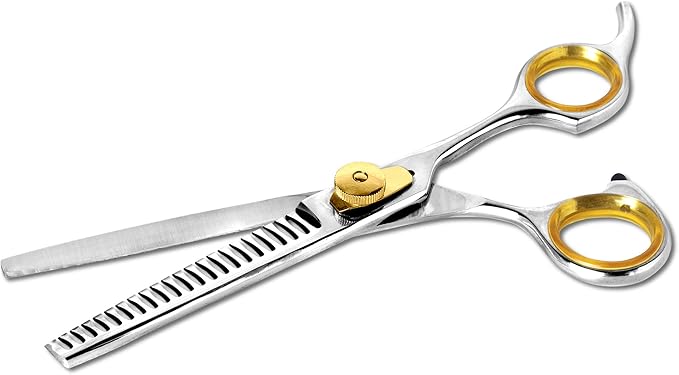 Sharf Professional Thinning Shears: Sharp 440C Japanese Steel Chunkers, 6.5" 22-Teeth Gold Touch Dog Grooming Scissors with Easy Grip Handles