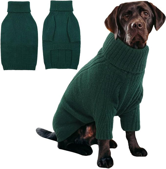 IECOii XXL Dog Sweater,Thermal Knit Big Dog Sweater Christmas,Pet Turtleneck Doggy Sweatshirt for Extra Large Dogs Boy Girl,Stretchy Large Dogs Cold Weather Outfit Pitbull Clothes,(Green XXL)