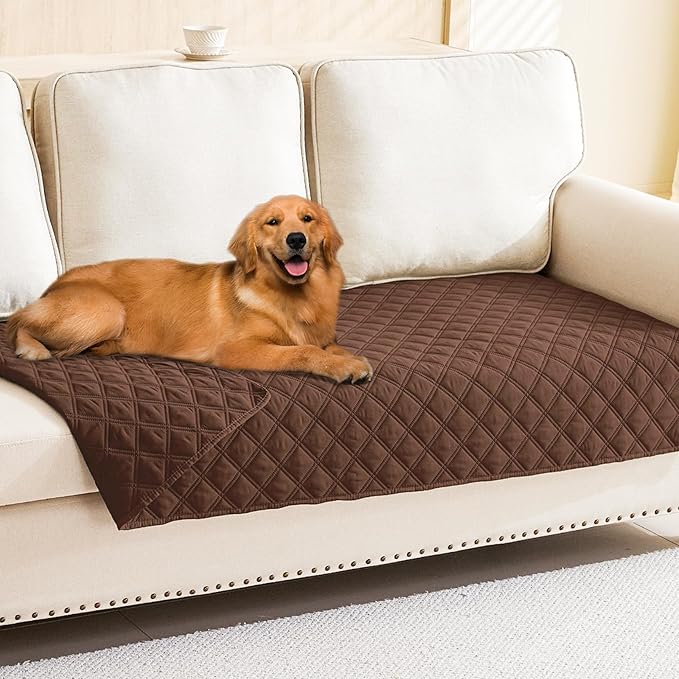 Smiry Waterproof Dog Bed Cover Pet Blanket, Soft Washable Dog Blanket for Furniture Bed Couch Sofa Reversible, Checkered (40"x90", Brown/Brown)
