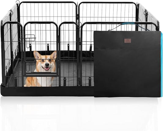 PJYuCien Dog Playpen Plus Storage Bag, 24" H 8 Panels Puppy Pen with Square Bottom, Heavy Duty Dog Fence for Puppies/Small Dogs