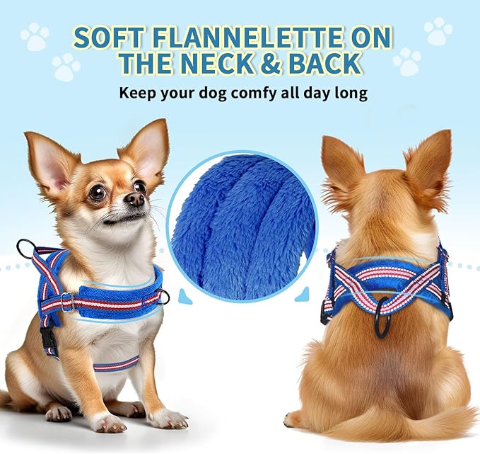 SlowTon No Pull Small Dog Harness and Leash Set, Puppy Soft Vest Harness Neck & Chest Adjustable, Reflective Lightweight Harness & Anti-Twist Pet Lead Combo for Small Medium Dogs (DB-Front Clip, S)