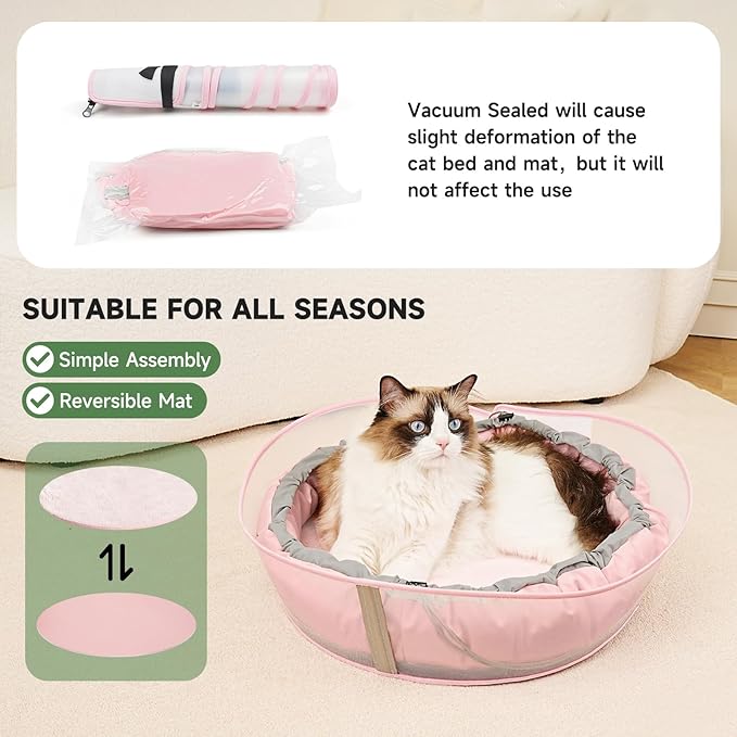 Cat Bed Kitten Bed, Round Donut Pet Bed Gift for Cats, Puppy, Small Dog, Calming Fluffy Cat Couch Sofa with Hard Protective Shieldfor Indoor Outdoor (Pink，18 Inches)