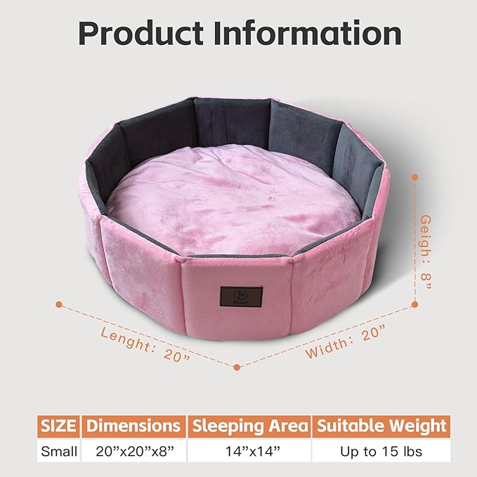 Cat Bed Kitten Bed, Washable Round Cat Beds for Indoor Cats, Super Soft Faux Rabbit Fur Small Kitten Bed for Puppy and kitten, Fluffy Inner Mat Filling Memory Foam with Anti-Slip Bottom (Pink)