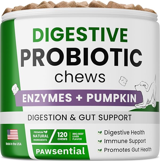 Probiotics for Dogs with Enzyme, Prebiotic, Dog Chews for Digestive Support - Helps with Stool Consistency, Gas, Constipation, Diarrhea - 120 Ct (Pack of 1) BBQ Beef