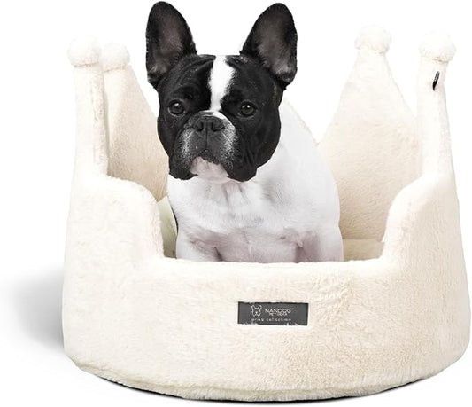 NANDOG Pet Gear Crown Cozy Round Dog and Cat Bed Collection Washable Indoor Pet Bed for Small Breeds -Soft Bed Fits in Crate or Kennel - Made of Ultra Soft Micro-Plush Material (Ivory Cloud)