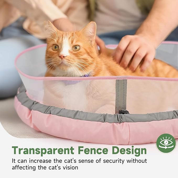 Cat Bed Kitten Bed, Round Donut Pet Bed Gift for Cats, Puppy, Small Dog, Calming Fluffy Cat Couch Sofa with Hard Protective Shieldfor Indoor Outdoor (Pink，21 Inches)