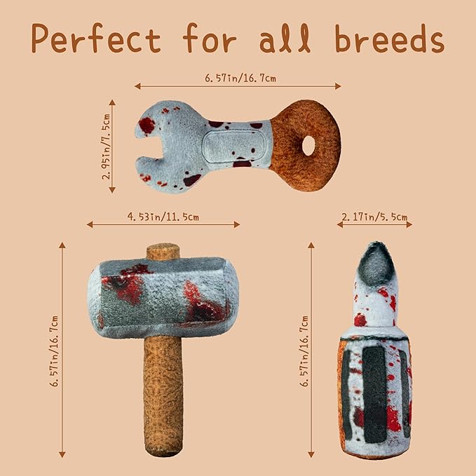 Cat Toys Funny Tools 3 Pcs, Horror Adult Cat Enrichment Catnip Toys with Crinkle Sound, Realistic Design Gifts for Bored Indoor Exercise, Halloween, Photo Moments (6.57")