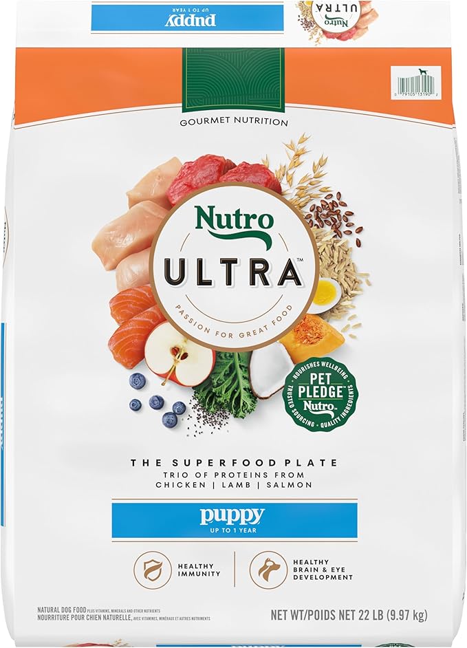Nutro Ultra High Protein Dry Puppy Food, Trio of Proteins from Chicken, Lamb and Salmon, 22 lb Bag