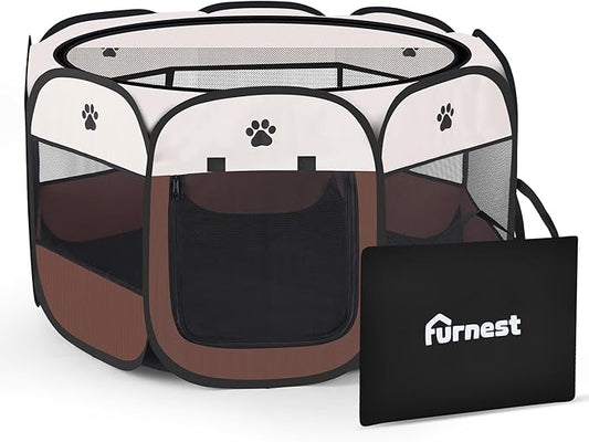 Pop-up Playpen for Puppy, Portable and Foldable Exercise Kennel Tent Crate Indoor/Outdoor Travel Camping, Removable Zipper Top