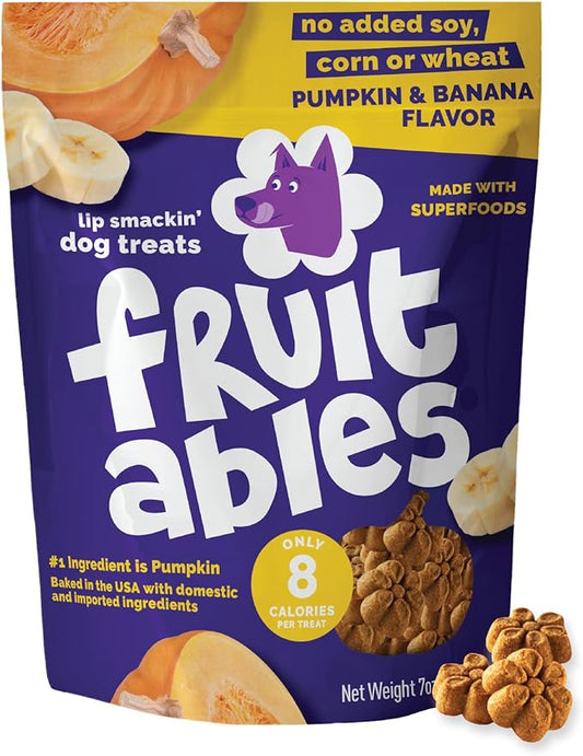 Fruitables Baked Dog Treats, Healthy Pumpkin Treat for Dogs, Low Calorie & Delicious, No Wheat, Corn or Soy, Made in the USA, Pumpkin and Banana Flavor, 7oz