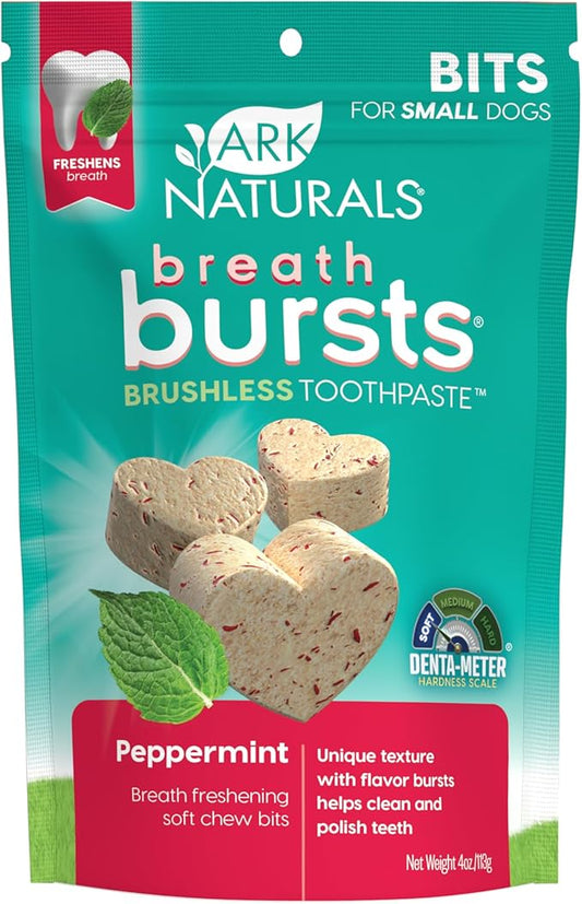 ARK NATURALS Breath Bursts Brushless Toothpaste Dog Treats, Dog Dental Bits for Small Breeds, Unique Texture Helps Clean Teeth & Freshen Breath, Peppermint, 4 oz, 1 Pack
