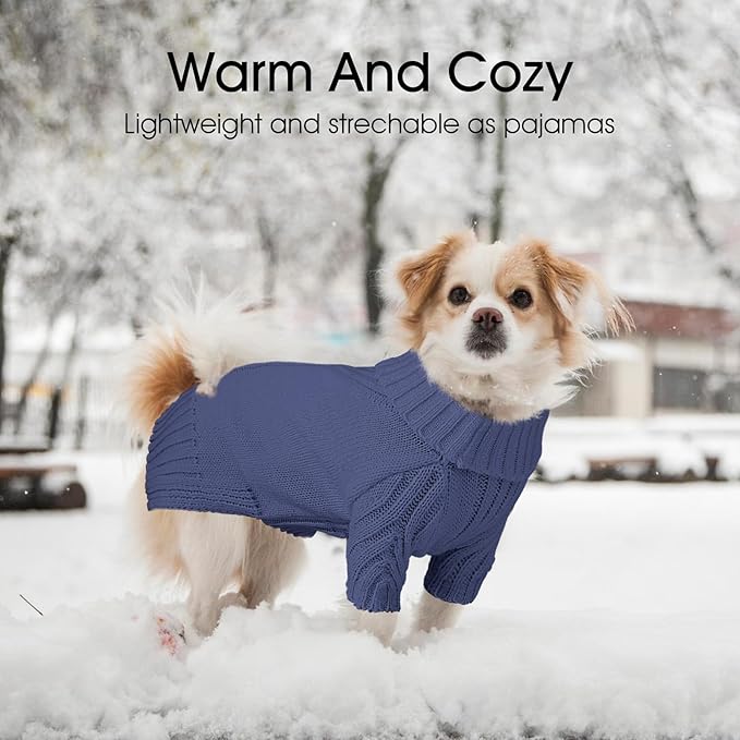 Dog Sweaters for Small Medium Large Dogs Girl, Classic Turtleneck Pet Sweater for Dogs, Thermal Doggy Winter Coat, Warm Dog Shirt Outfits, Double Knitting Collar for Outdoor Playing (Gray Blue, XL)