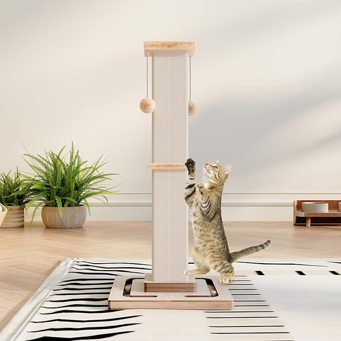 Large Cat Scratching Post, 32 Inch Tall Heavy Duty Scratching Post with Tracking Interactive Toys for Indoor