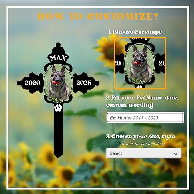 Dog Grave Marker Outdoor – Personalized Pet Headstone for Dogs with Name & Years, Dog Memorial Plaque, Pet Grave Cross for Backyard or Cemetery Tribute