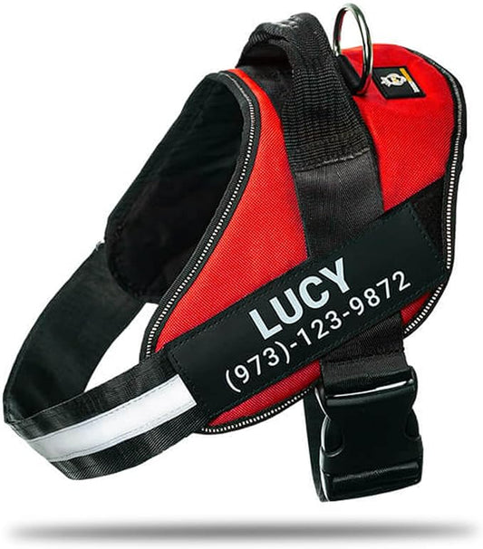 Personalized No-Pull Dog Harness with Name Patch, Adjustable, Reflective, Padded, Heavy Duty Pet Vest to Prevent Tugging, Pulling, or Choking, Training and Walking, Red, XL