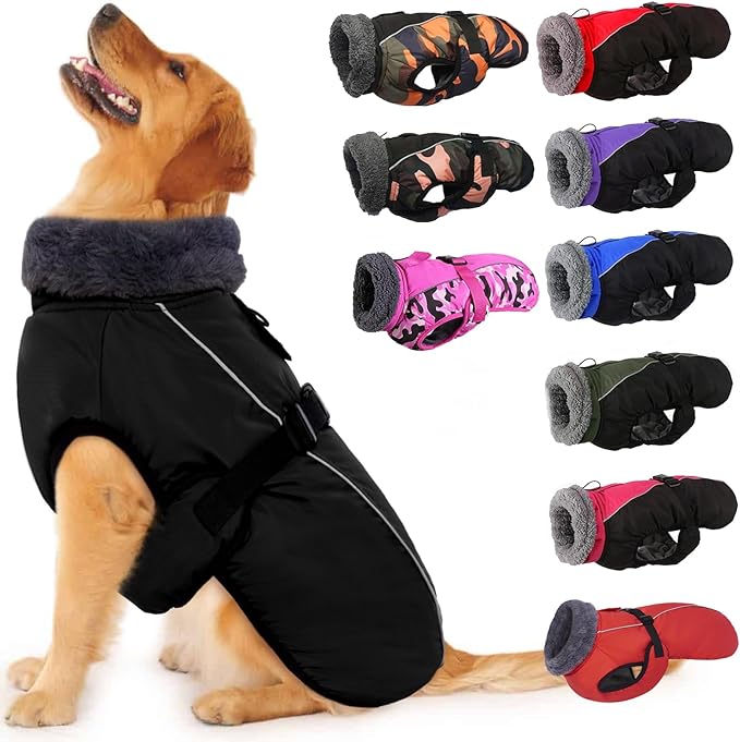 IECOii Extra Warm Dog Coat - Reflective, Adjustable Winter Jacket with Buckle & Turtleneck for Small to Extra Large Dogs