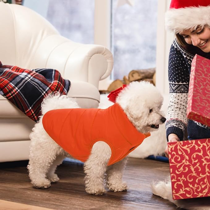 ASENKU Dog Winter Coat - Waterproof Windproof Dog Jacket, Warm Snowproof Doggie Puffer Vest for Cold Weather, Lightweight Snow Coats for Small Medium Large Dogs (Orange, L)