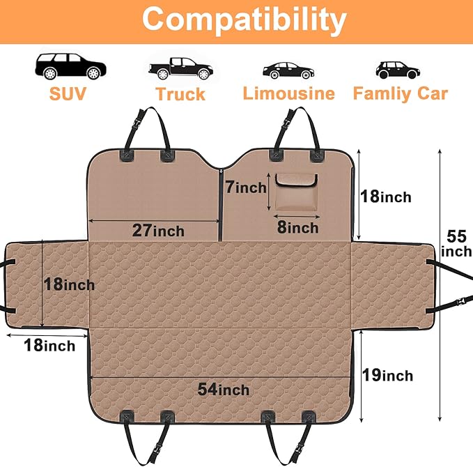 Mancro Back Seat Pet Cover for Dogs, 2025 Upgraded 600D Heavy Duty Waterproof & Scratch-Resistant Dog Hammock for Car, Car Cover for Dogs with Sedan, Trucks and SUVs, Standard, Khaki